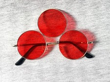 Neuheit Mode 3 Gläser rote Sonnenbrille goldfarben Metalldrahtrahmen runder Kreis