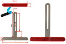 Premium Edelstahl T-Halter 130mm mit Reflektor Rot E-geprüft Katzenauge Motorrad