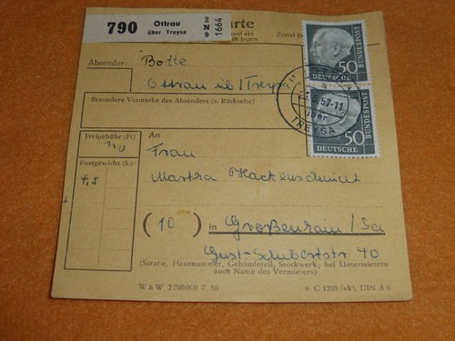 Bund heuss paketkarte 1957 - bund,