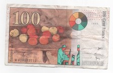 Frankreich Banknote 100 Francs zirkuliert 1997 + Münzen im Wert von ca. 50 Franc