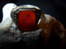  FreimaurerRing-Zirkel u. Winkel-Karniol-835-Silber-1920-1950 