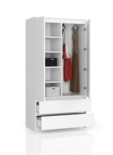 Kleiderschrank 2 Türen, 4 Einlegeböden, Kleiderbügel, 2 Schubladen 180x90x51cm