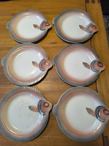 Sechs fischteller aus fayence - sechs,