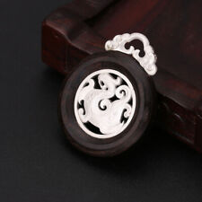 I07 Anhänger Ebenholz rund Feinsilber Silber 990 Drache Fabelwesen