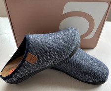 Rohde Damen Hausschuh 6632 Clog Strick Gr. 36 Blau Creme Wechselfußbett neu