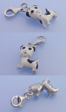 Echt 925 Sterling Silber Anhänger Einhänger Charms Hund Schwarz Weiß  in 3D