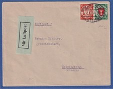 Danzig 1925 Wappen 30 Pfg Mi.-Nr 198xaa u.a. in MiF a. LP-Brief nach Helsingborg