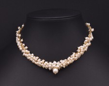 B15 vergoldete Halskette Kragen Halsreif Süßwasser Perlen Sternenschweif