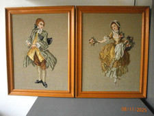 2 Gobelin Stickbilder gerahmt Handarbeit 47 x 59 cm ca. 70er Jahre Vintage