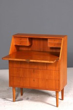 Schlichter Mid Century Sekretär Vintage Schreibmöbel Teak Holz Kommode Office