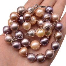 Echte 12-14mm Natürliche Rosa Lila Mehrfarbig Süßwasser Barock Perle Halsketten
