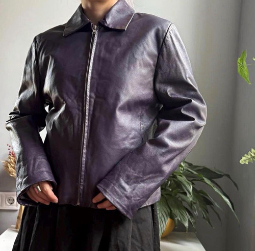 Damen lederjacke lila - lila, kurz