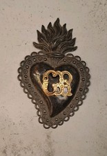 Antike Votivgabe - "GR Grazia Ricevuta"  Kl. flammendes Herz - Blech Silberblech