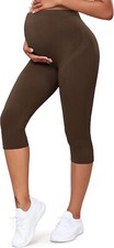 3/4 Damen Umstandsleggings Umstandshose für Schwangerschaft Braun - Größe L