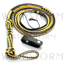 Echte Bullenlederpeitsche Bullwhip in Beige/Schwarz in 8FT