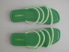 Damen Sandaletten Pantoletten Deichmann Catwalk grün Strass Riemchen Gr 39 neu