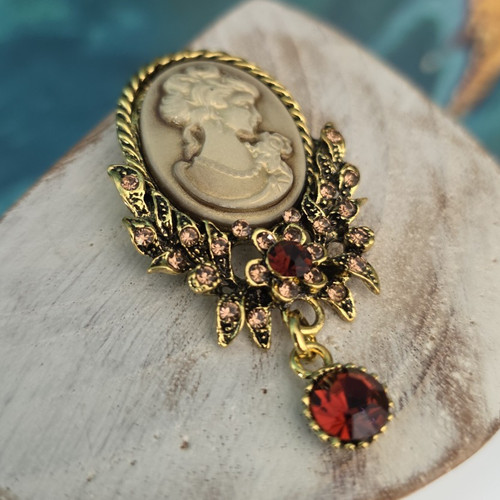 Brosche kamee goldfarben - kamee, oval