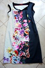 Steilmann  Edles Kleid Etuikleid Gr 42 XL  Ärmellos Midi Blumen Pünktchen Bunt