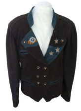 Traditioneller Damen Lederjanker Jacke echt Leder Edelweißmotiv Taschen Größe 44