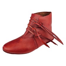 Wendegenähte Mittelalter-Schuhe geschnürt aus Rindsleder rot; Wikinger Schuhe
