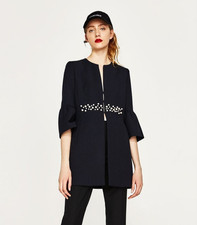 Zara Mantel Longblazer mit Schaumperlen Kunstperlen Puffärmeln Blogger Gr. M NEU