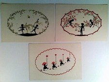 Kinder, Elfen, Blumen, Scherenschnitt, Schattenbild, 3 Künstler AK, ungelaufen, 