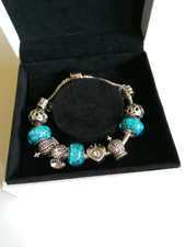 Pandora Armband Stil mit 9 Charms, Wie NEU, Farbe: Türkis, Größe: 20 cm