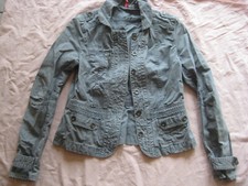 VINTAGE Jeans Jacke MILITARY TÜRKIS 36 38 DIVIDED Metallknöpfe Schulterklappen