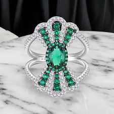 925 Silber Ring mit 125 Grünen/Weißen Zirkonia | Funkelnd | Anlaufgeschützt NEU