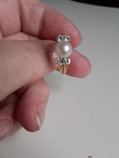 Vintage Damen Ring 585 Gelbgold mit Perle und 4 Diamanten Gr. ca. 19 cm