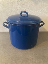sehr großer Emaille KOCHTOPF  Topf  DECKEL  Blau Deko Garten Pflanz D:31cm DDR