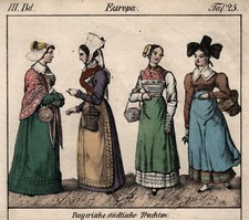 Bayern städtische Tracht Original Lithografie Völkergalerie 1840
