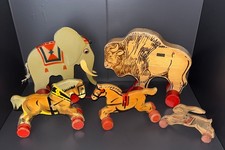 5 Stück Nachziehtiere Steffi DDR Gecevo u.a. Pferd Elefant Hase Holzspielzeug