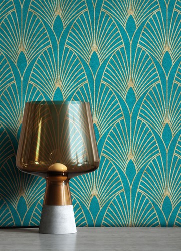 Newroom vliestapete blau gold - vliestapete,