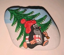 Bemalter Stein, Krtek, Weihnachten, Dekoration, Geschenk