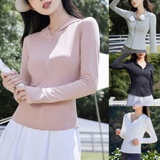 Sommer Slim Sonnenschutz Kleidung mit Kapuze f??r Damen Freizeit Langarm