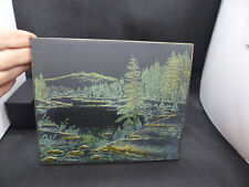 Schiefer Wandbild Relief Kazmaier Gravur Bild Seelandschaft Natur See Bäume