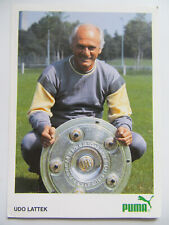 Udo Lattek AK Autogrammkarte Puma Werbekarte Bayern mit Meisterschale o.U.