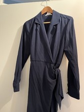 Max Mara: Kleid blau kurz, Gr. M, Wickelkleid, Langarm, Seide, NEU