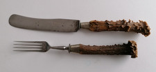 N. Hilzinger Messer und Gabel Besteckset mit Horngriff, Jagdbesteck 