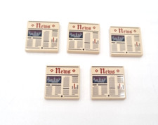 LEGO Zeitung Fliese bedruckt 5 STK News 2x2  City Town NEU