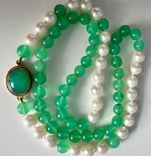 Chrysopras Kette 53 cm 45 Perlen AAA Qualität 18K / 750 Goldschließe ca. 4,8 g