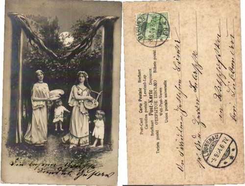 59142 frauen kinder harfe - kinder,