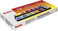 Geha Deckfarbkasten Tuschkasten, Wasserfarbe 12 Farben + 1 Deckweiß