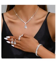 Halskette Ohrringe 5 er Set   Strass Glitzer Braut Schmuck