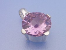 Echt 925 Sterling Silber Anhänger Zirkonia Stein Pink Rosa rund / Breite 12 mm