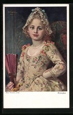 Künstler-AK sign. Rob. Völcker: Rokoko, Mädchen im reich bestickten Kleid 