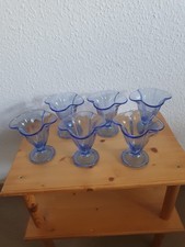 6 Eisbecher Eisschale Dessertschale Pokale Eispokale blau Glas Sammler Trödel