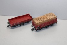 Fleischmann Niederbordwagen und offener Güterwagen mit Grubenholz Spur H0 #M47