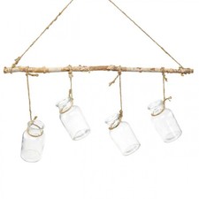 Fensterdeko Holz mit Glasvasen